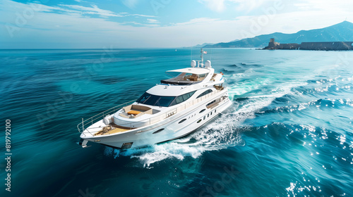 A prestigious yacht sailing on crystal-clear waters, representing the epitome of luxury and affluence  © Skip Monday