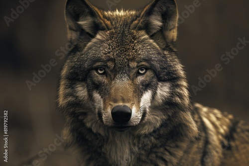 A black and white shot of a brown wolf  high quality  high resolution