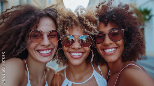 Smiling Multiracial Friends with Sunglasses Enjoying Sunny Day. © Anna