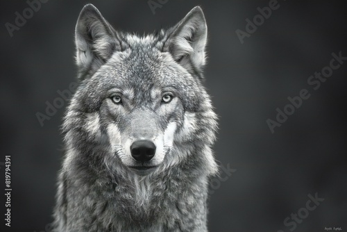 Illustration of  black and white shot of a brown wolf, high quality, high resolution