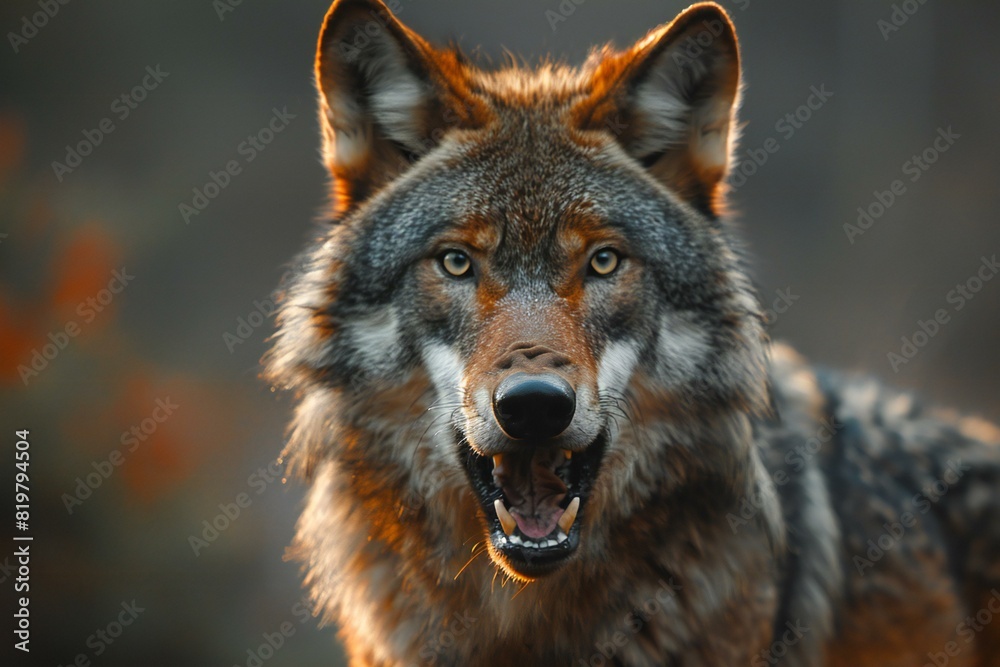 Close up of the wolf with his mouth open, high quality, high resolution