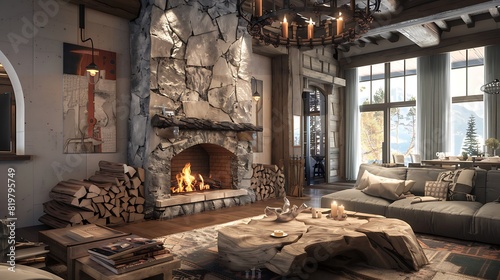 living room with a rustic modern decor