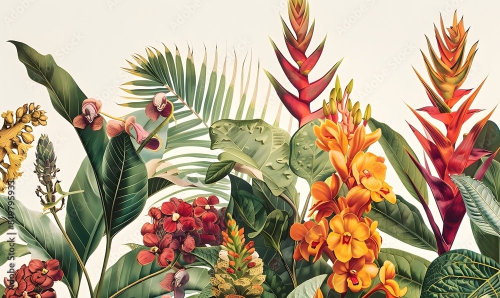 Obraz premium botanical illustrations showcasing plant diversity, Generative AI