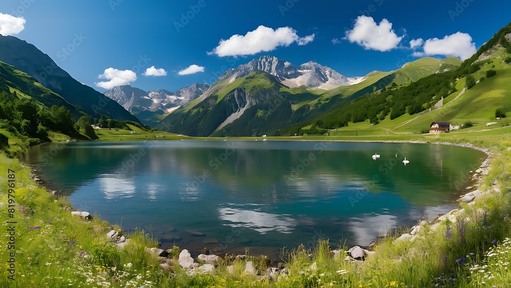 Idyllic summer landscape with clear mountain lake in the Alps Idyllic summer landscape with clear mountain lake in the Alps