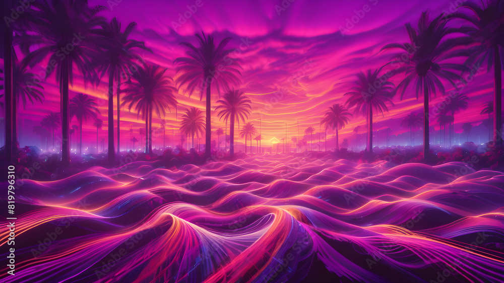 Aurora Melody: Glowing Night Sky and High Palm trees, in Fantasy Art