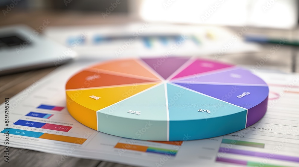 A pie chart with sections in various shades of complementary colors, each labeled clearly to show percentage breakdowns of a market survey. A pie chart with sections in various shades of complementary colors, each labeled clearly to show percentage breakdowns of a market survey.