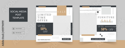 Modern furniture social media post banner template photo