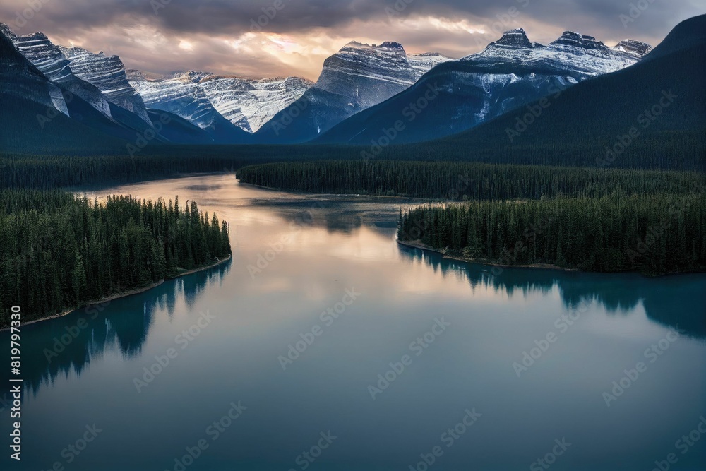 The Banff national park featuring snowcapped mountains and a lake, perfect for wallpapers The Banff national park featuring snowcapped mountains and a lake, perfect for wallpapers