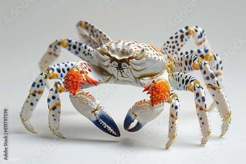 Digital image of crab tyleesus pavonia on white background, high quality, high resolution photo