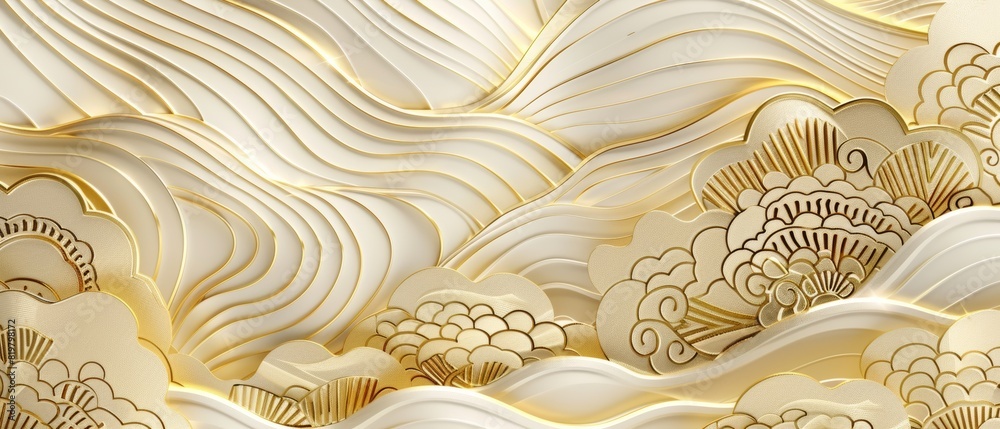Modern Japanese pattern in painting brush style. Gold geometric ...