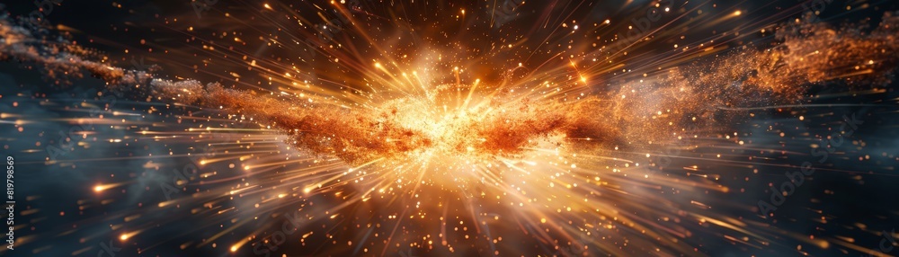 Naklejka premium A bright orange explosion in space with a lot of fire and sparks