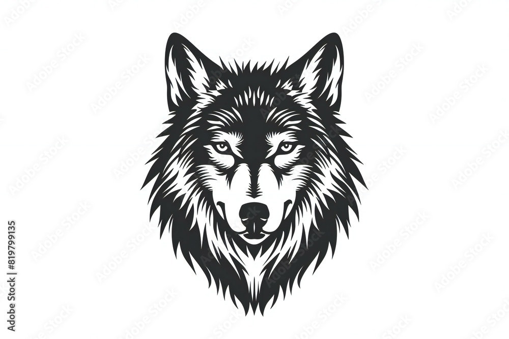 Wolf head icon, black and white on white background graphic design