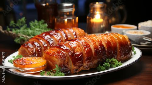 Christmas Delicacy.  Brown Sugar-Glazed Ham. photo