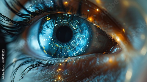 Dark blue futuristic eye for cyber security or biometrics