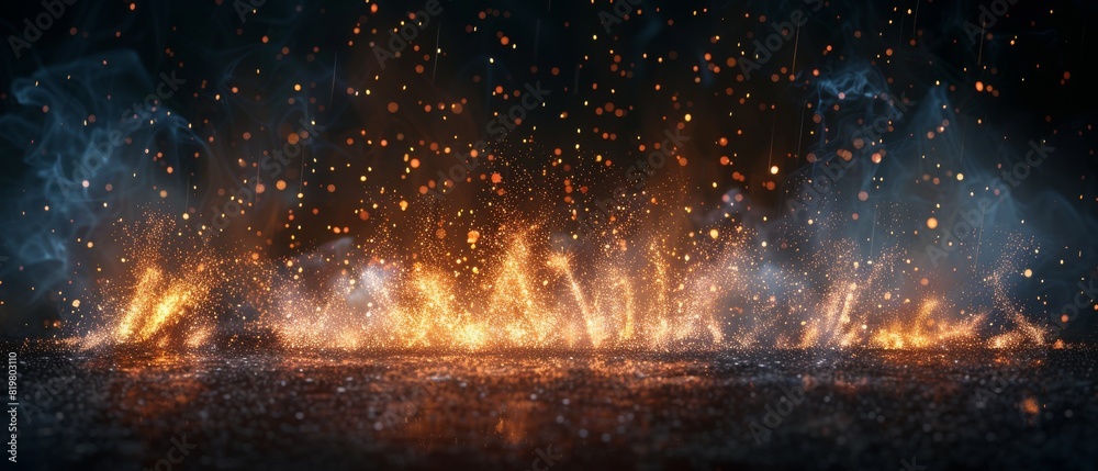A black background with a lot of sparks and smoke