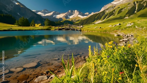 Idyllic summer landscape with clear mountain lake in the Alps