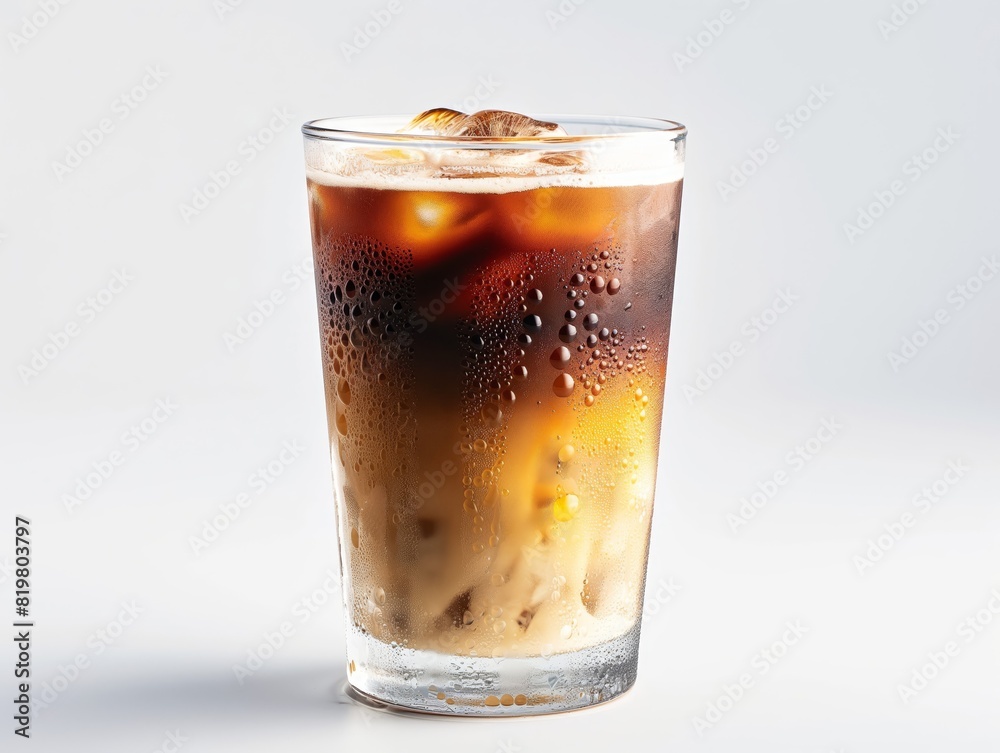 Dark brown iced espresso with a layers of cream Dark brown iced espresso with a layers of cream