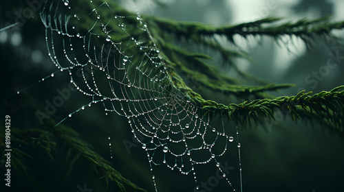 A delicate spiderweb glistening with dewdrops