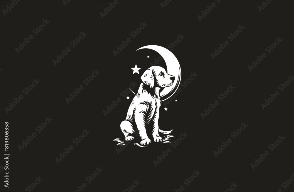 Dog moon style logo icon design template flat vector Dog moon style logo icon design template flat vector