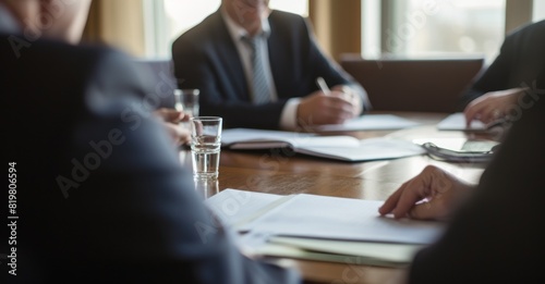 image depicting a meeting with company directors to discuss financial figures and results, supported by graphs and balance sheet curves