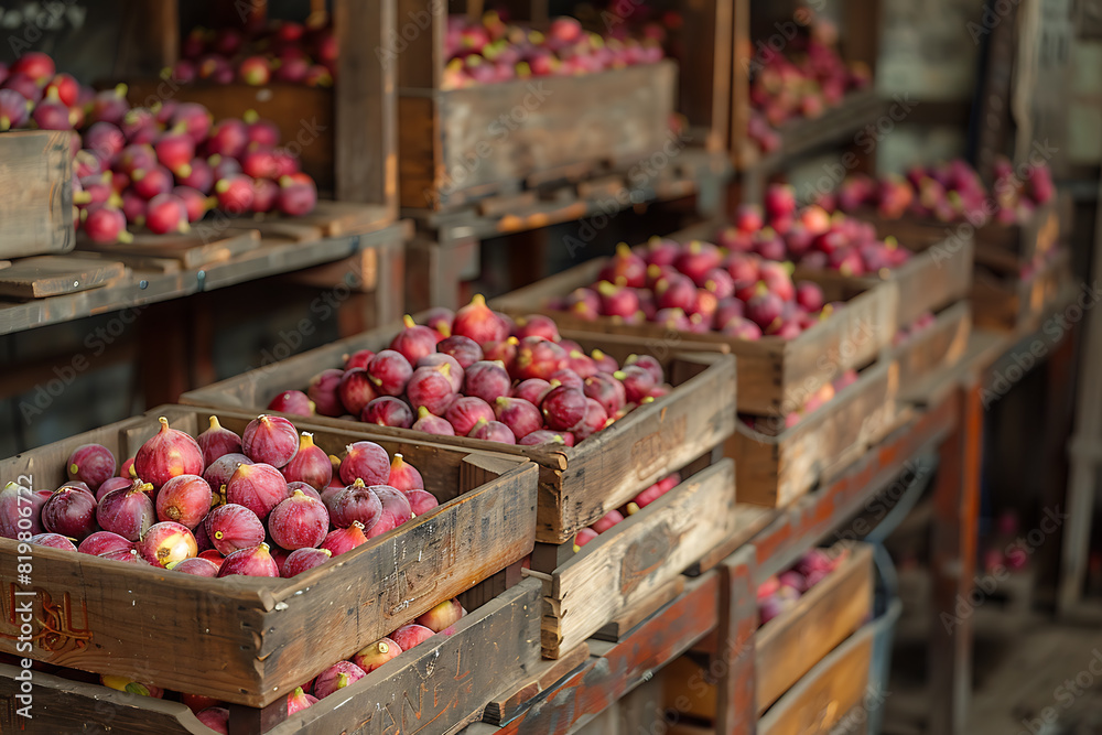 The harvested lychee is carefully packed in wooden boxes on the sorting line, ready for distribution at a bustling farm during the peak of the harvest season The harvested lychee is carefully packed in wooden boxes on the sorting line, ready for distribution at a bustling farm during the peak of the harvest season