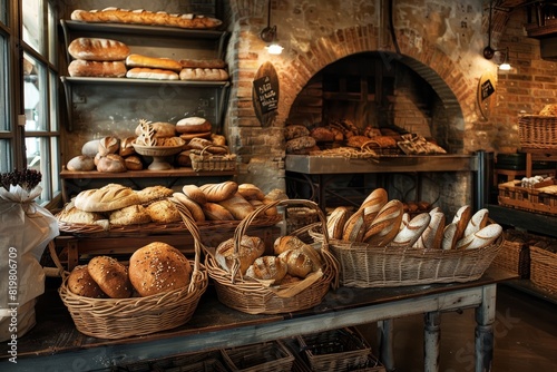 Rustic Artisanal Bakery with Freshly Baked Breads and Classic Brick Oven for Authentic Flavor