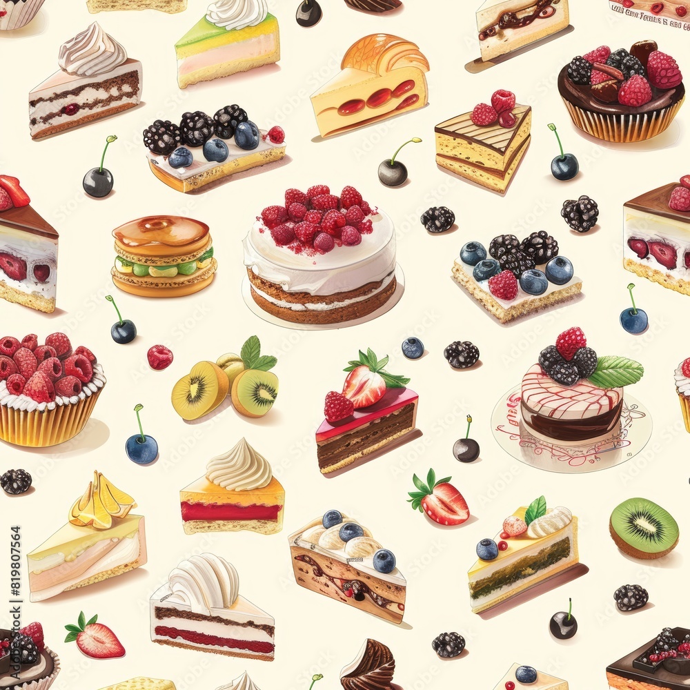 Seamless Pattern of European Desserts for Culinary School Promotions and Cookbook Covers Seamless Pattern of European Desserts for Culinary School Promotions and Cookbook Covers
