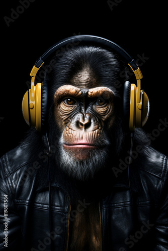 DJ monkey.  Monkey with headphones © EwaStudio