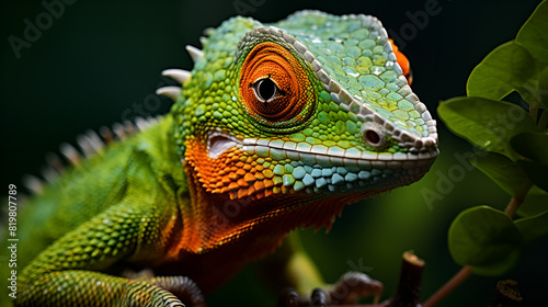 green crested lizard with its mouth open 