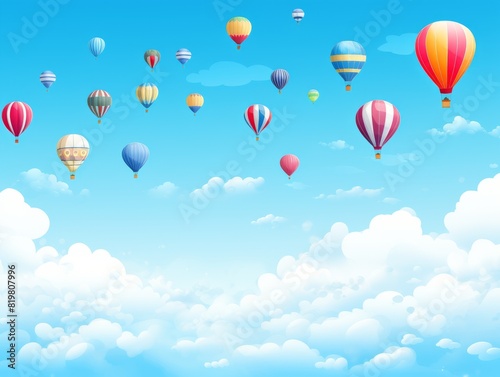  Colorful hot air balloons floating in a bright blue sky. photo