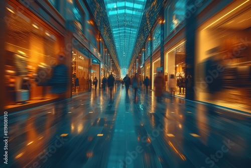 Blurred background of a modern shopping mall with mannequins in fashion shopfront Abstract motion blurred outlet can use as background, digital ai © create