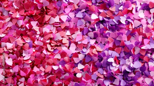An isolated confetti overlay with pink, red, and purple colors