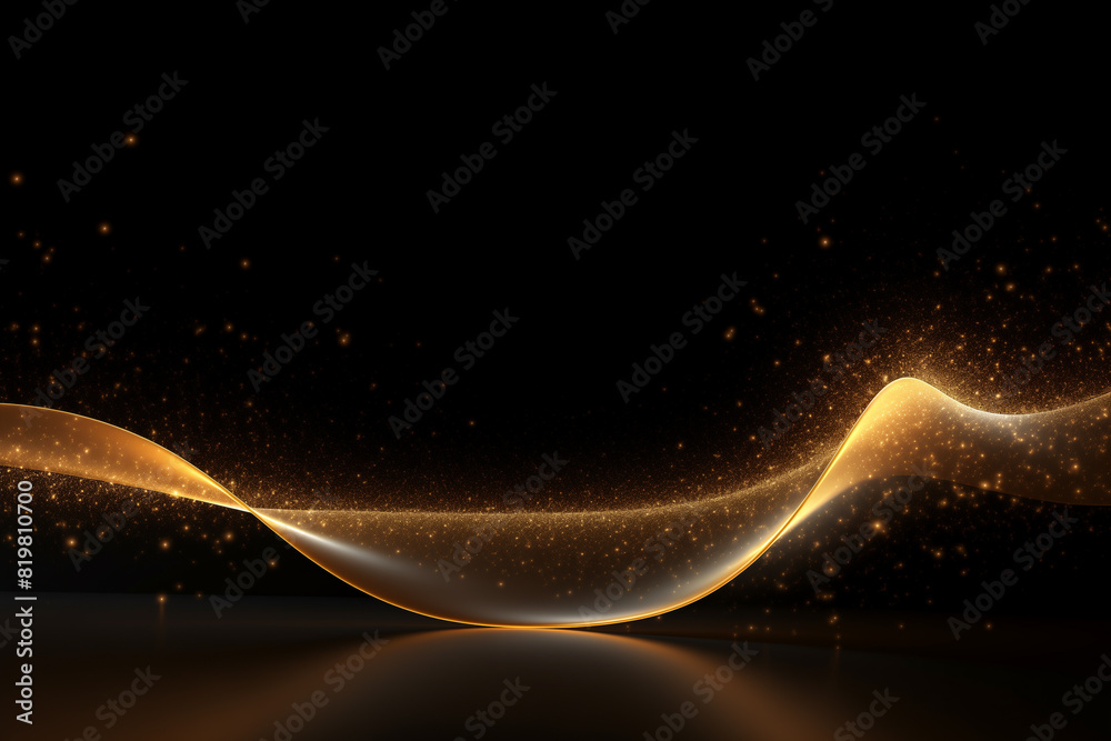 Modern gold wave line smooth and particle abstract on black background Modern gold wave line smooth and particle abstract on black background