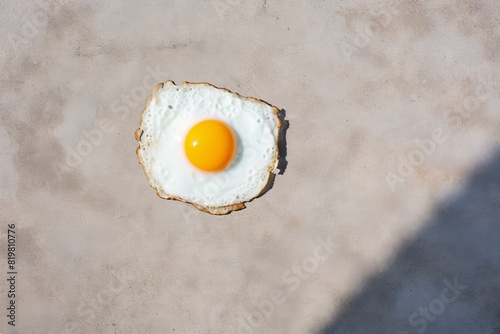 Fried chicken eggs on a hot asphalt surface. Concept of summer heat, record temperatures, global warming, climate change. photo