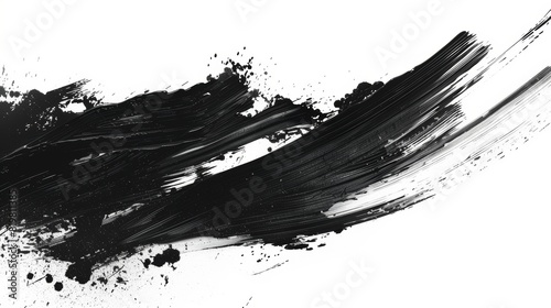 An abstract black background with splashes of paint, brush strokes, and stains isolated on a white background, in a Japanese style using Stock AI.