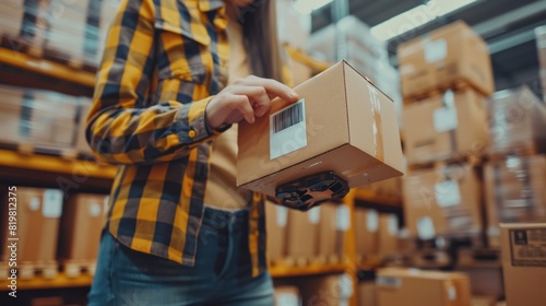 workers in the warehouse scanning parcels for retail and transport shipping