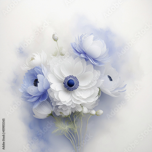 Dekoracyjne kwiaty, jasne akrylowe. Niebieski i biel, wzór kwiatowy