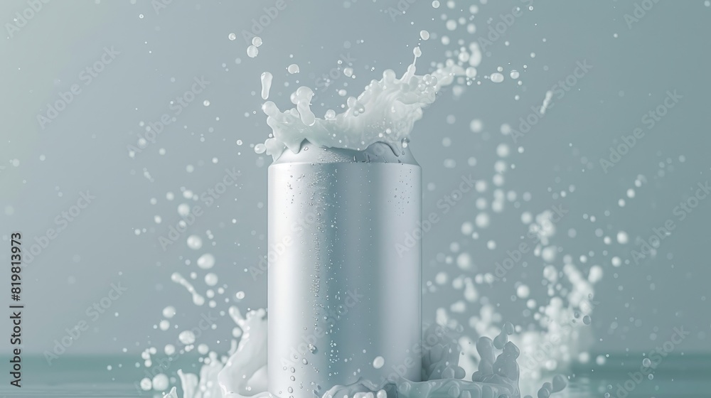 White aluminum 280 ml soda can mockup with drops splash White aluminum 280 ml soda can mockup with drops splash