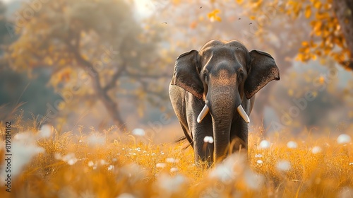 Wonderful Elephant india standing on a sunny blurry background panormaic, wildlife photo