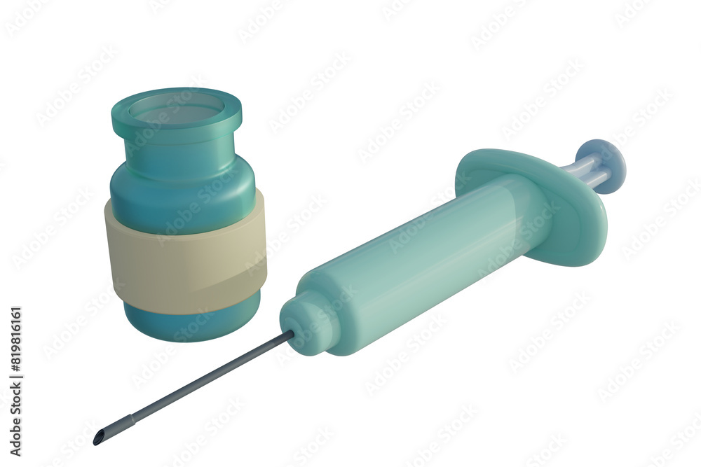 3D rendering of syringe and medical vial for injection isolated on white background represent medical concept 3D rendering of syringe and medical vial for injection isolated on white background represent medical concept