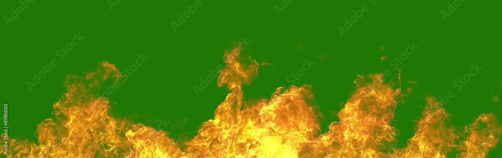 Isolated burning flame on green screen used for fire video effect