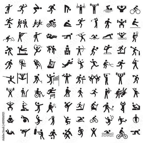 Sports icon set. Shapes Sports, Sports icon collection, Active lifestyle people and icon set, runners active lifestyle icons.