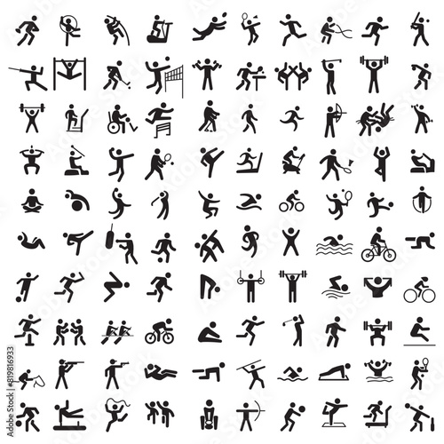 Sports icon set. Shapes Sports, Sports icon collection, Active lifestyle people and icon set, runners active lifestyle icons.