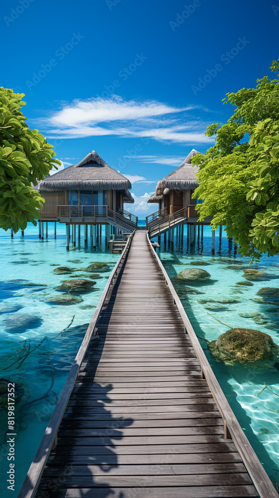 Obraz premium Serene Seascape on a Luxurious Vacation. Beautiful Beachside View