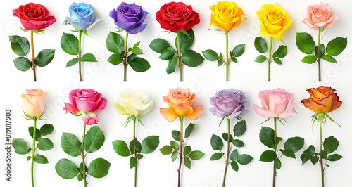 collection of all colourful rose flowers on white background 