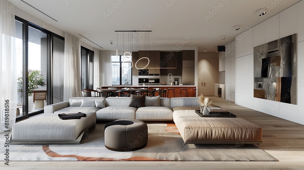 modern living room with an open floor plan Stock Photo | Adobe Stock