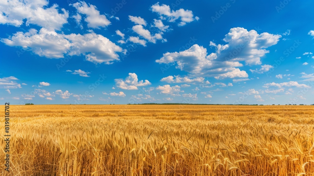 Golden Wheat Field Under Blue Sky with Clouds Golden Wheat Field Under Blue Sky with Clouds