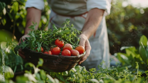 Freshly Harvested Tomatoes in Basket Held by Farmer