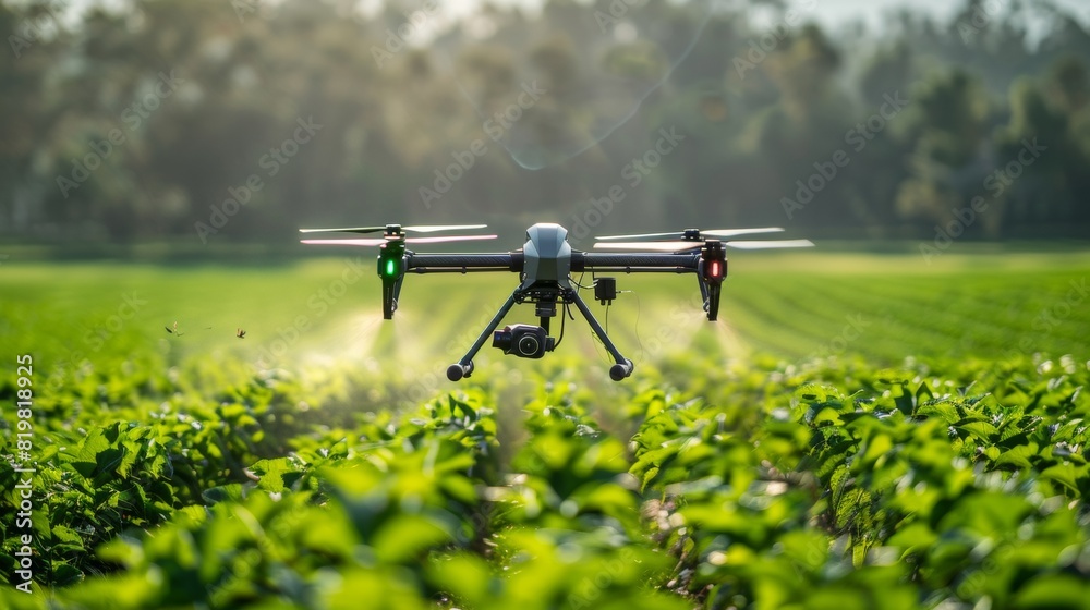 Drone Spraying Crops in Agricultural Field Drone Spraying Crops in Agricultural Field