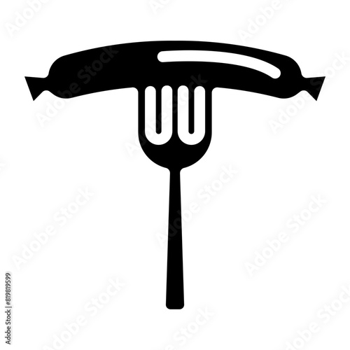 Bavarian sausage on a fork icon design. Vector illustration.